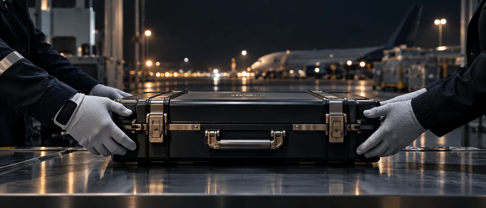 Sealed bullion case handed over on an airport apron